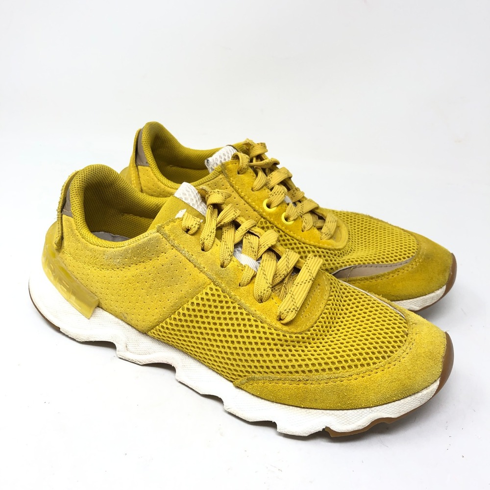 Sorel Womens 7.5 Kinetic Lite Sneaker Yellow Mesh Suede Lace Up Athletic Shoe